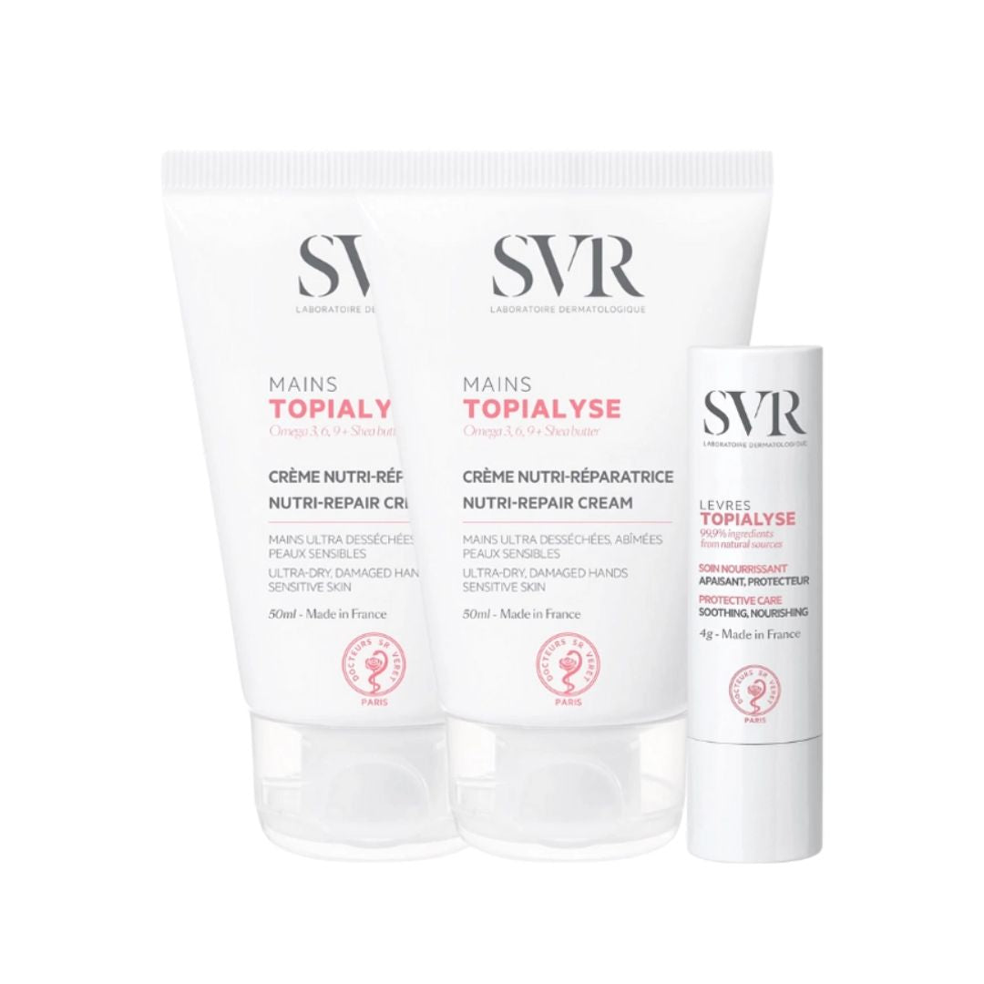 SVR Topialyse Pack Mãos 2x50ml + Lábios 4g - Cuidado Nutritivo Completo para Peles Secas e Gretadas