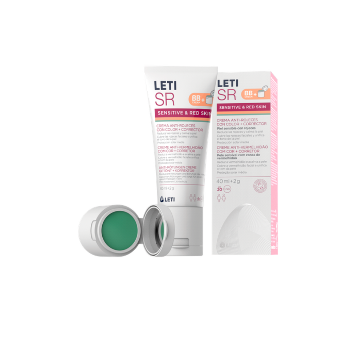 LETI SR Creme Antivermelhidão com cor 40ml + Corretor  2g - Cuidado Diário para pele com Vermelhidão