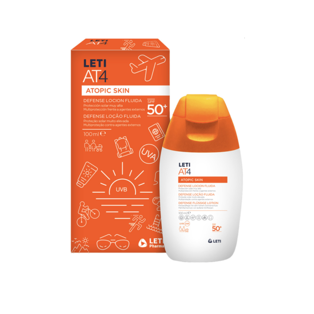 LETI AT4 Defense Loção Fluida SPF50+  100ml - Multiproteção Diária Ideal para Toda a Família