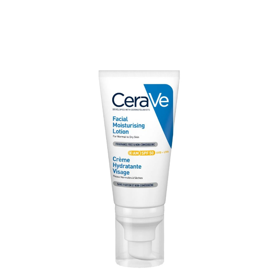 Cerave Loção Facial Hidratante e Protetora FPS50 52ml: Hidratação, Proteção e Conforto para Pele Normal a Seca