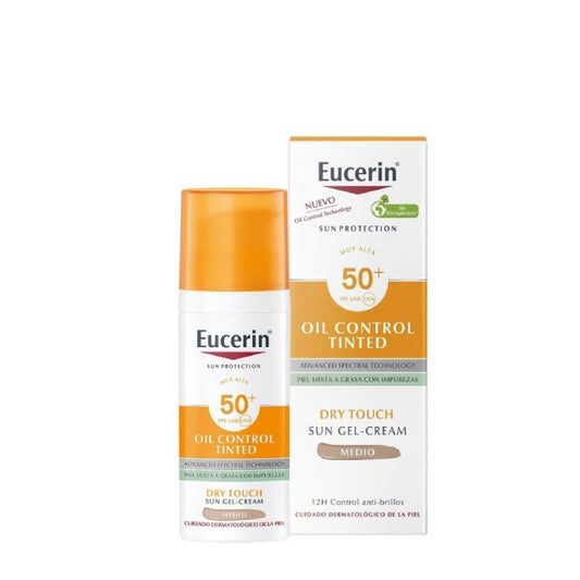 Eucerin Sun Oil-Control Cor Gel-Creme SPF50+ Tom Médio 50ml: Proteção Solar, Efeito Anti-Brilho e Cor Uniforme